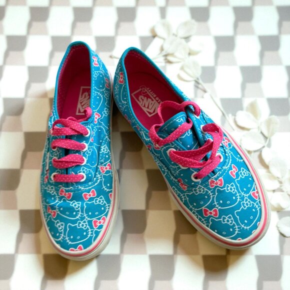 VANS x Hello Kitty Blue Pink Laceup Sneakers Size US 7.5 - Picture 2 of 8